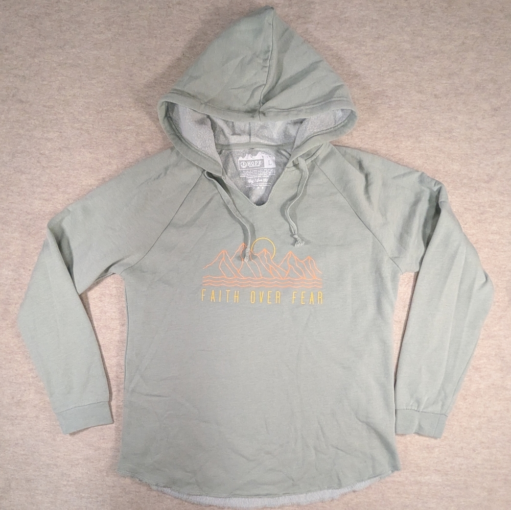 Hope Outfitters Sage Green So Soft Hoodie "Faith Over Fear" Womens Size Large